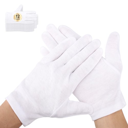 Segbeauty 24 Counts White Cotton Gloves, Large Thick Hand Gloves Moisturizing Overnight Sleeping for Dry Hands, 12 Pairs Washable Cotton Work Gloves, White Lotion Gloves Overnight for Men and Women