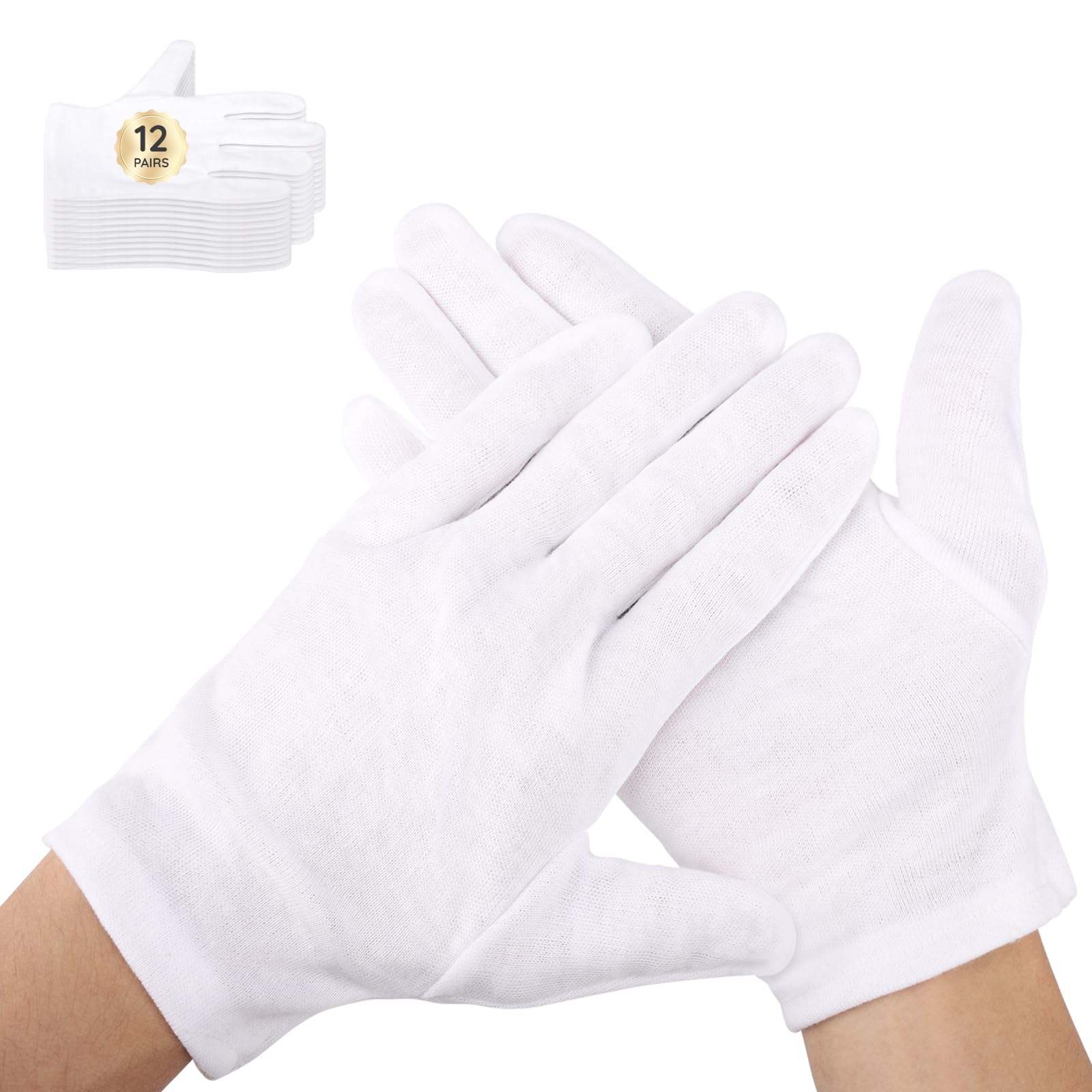 Segbeauty 12 Counts White Cotton Gloves, Large Thick Hand Moisturizing Overnight Sleeping for Dry Hands, 6 Pairs Washable Work Gloves, White Lotion Overnight for Men and Women