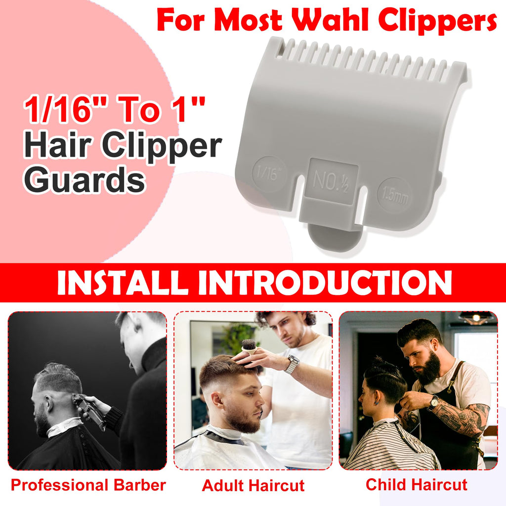 DC,CLISENCE 2pcs Hair Clipper Guards, Attachment Number #1/2-1/16''(1.5mm), Nylon Guards for Clippers, Clipper Attachments Replacement for Cutting Hairstyles Sideburns Beards - Gray