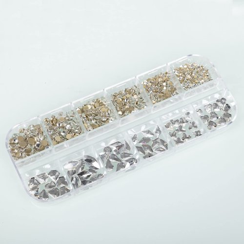 MAEXUS Nail Art Rhinestones, Nail Gems Flat Back with Tweezers and Drill Pen for Nail Art Craft, Face Make-up, Home DIY and Professional Use (580 Pcs, White)