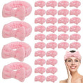 Riceshoot 36 Pcs Spa Headband Bulk Sleepover Party Favors Pink Bow Spa Party Supplies Flannel Fleece Elastic Soft Face Wash Headbands for Women(Pink)