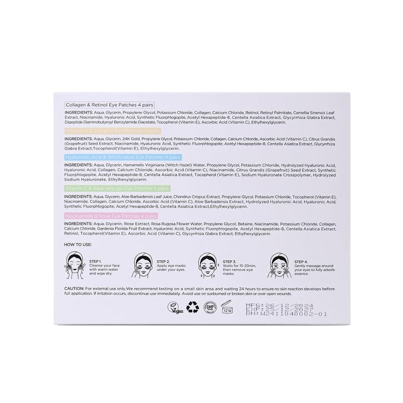 Yeokoe Under Eye Patches - Collagen & Retinol Eye Masks for Dark Circles | 20 Pairs