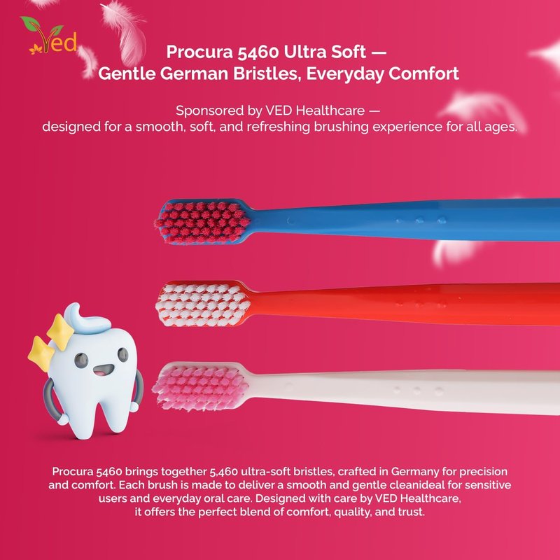 Ved Replacement Toothbrush Heads - Soft Bristle Pack for Adults | Medium & Extra Soft Options (Red, White, Dark Blue)