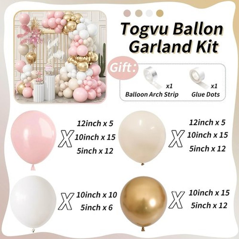 Skiennix Balloon Garland Arch Kit - 109 Pieces Blush Pink & Gold Latex Balloons for Birthday & Bridal Showers