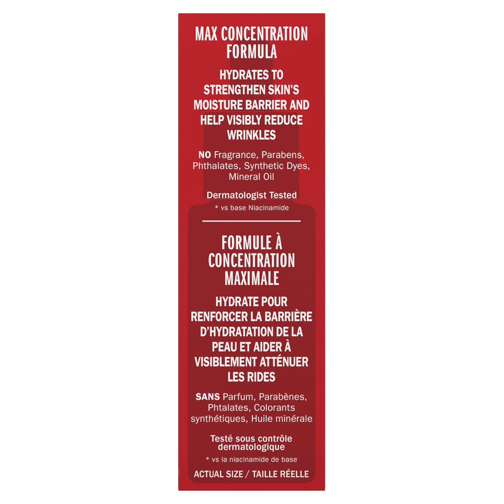 Olay Niacinamide MAX Wrinkle Reducing Serum for Women, 2x Peptides, Anti-Aging Ingredients for Smooth Skin, Made Without Parabens, Phthalates, Mineral Oil, or Synthetic Dyes, Fragrance-Free, 1.3oz