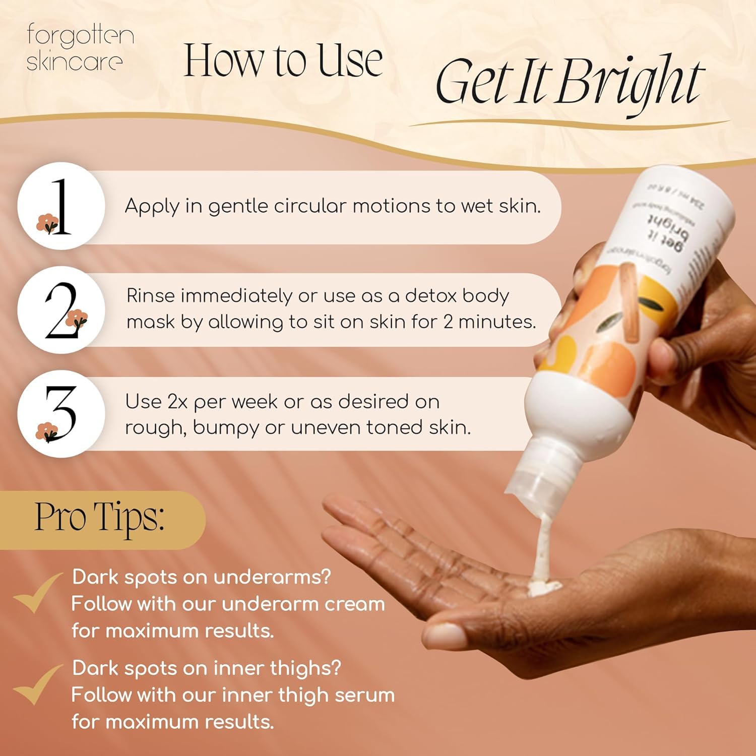 Forgotten Skincare Get It Bright Exfoliating Body Scrub with Glycolic Acid & Pumice for Dark Armpits, Bikini Area, KP Bumps, Rough Skin – Daily AHA Polish to Smooth, Soften & Prep Sensitive Areas