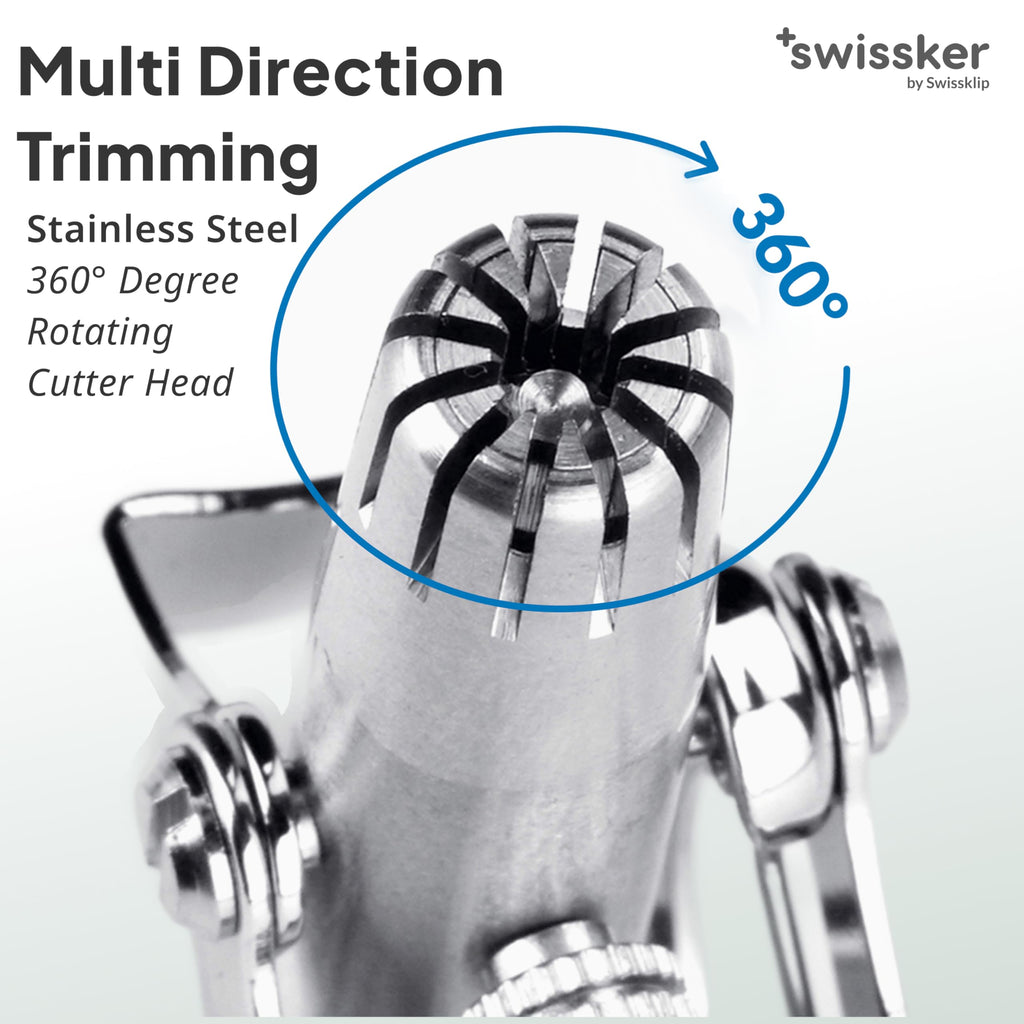 Swissklip Swissker Manual Nose Hair Trimmer for Men & Women - Precision Stainless Steel Ear Hair Remover - German Designed Grooming Tool with Rounded Safety Tip