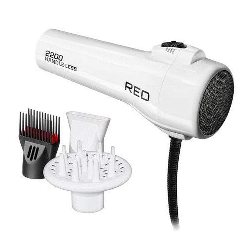 Red by KISS HandleLess Blow Dryer 2200W Ceramic Tourmaline White Color, 3 Heat Settings, Pik and Diffuser Included Comfortable Grip, Ionic for Frizz-Free Shine, Detangler & Straightening