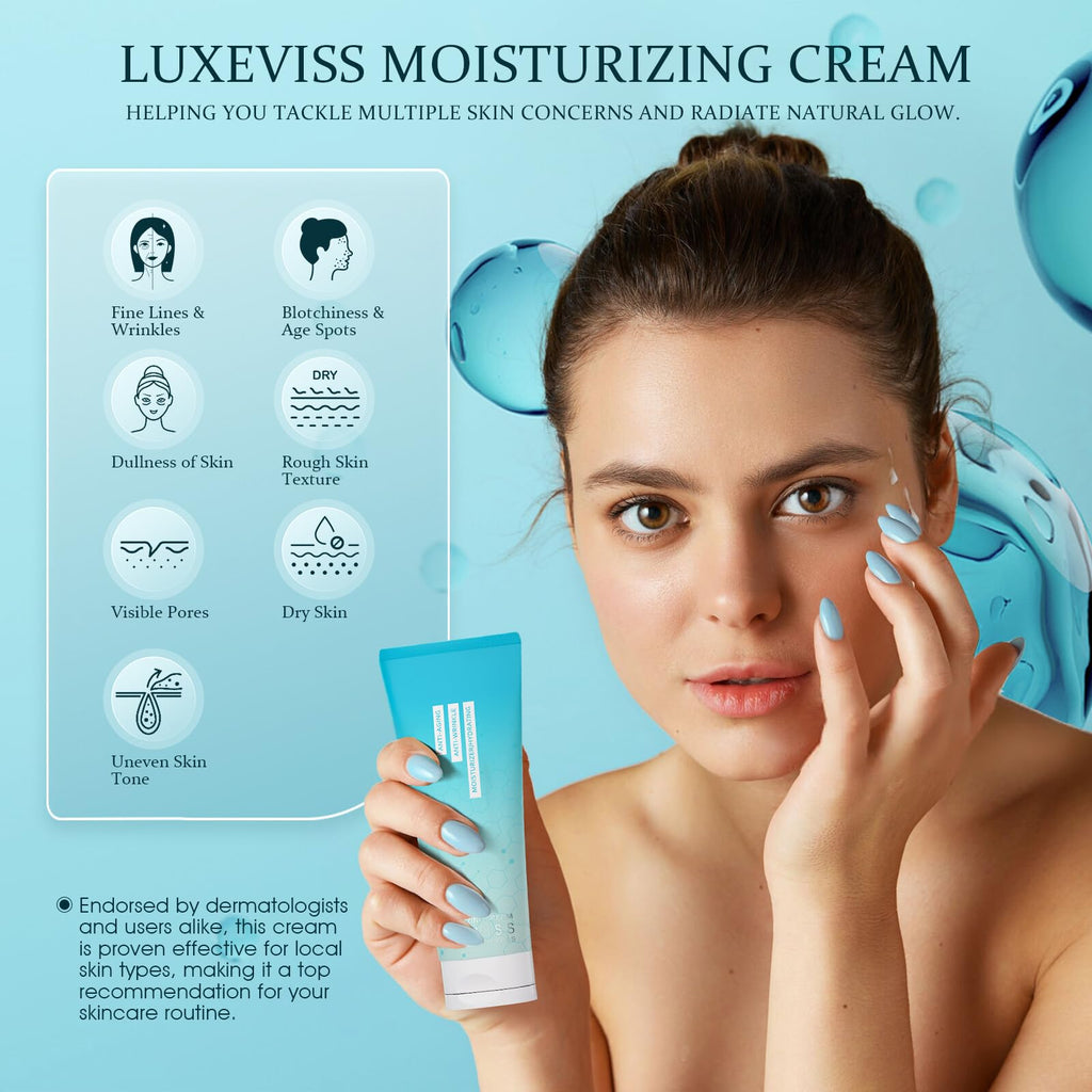 Luxeviss Overnight Anti-Aging Repair Cream – 30-Second Fast Absorbing, Overnight Repair with Ceramides, Collagen Peptides and Hyaluronic Acid Deeply Hydrating, Fragrance-Free-2.090 Fl Oz