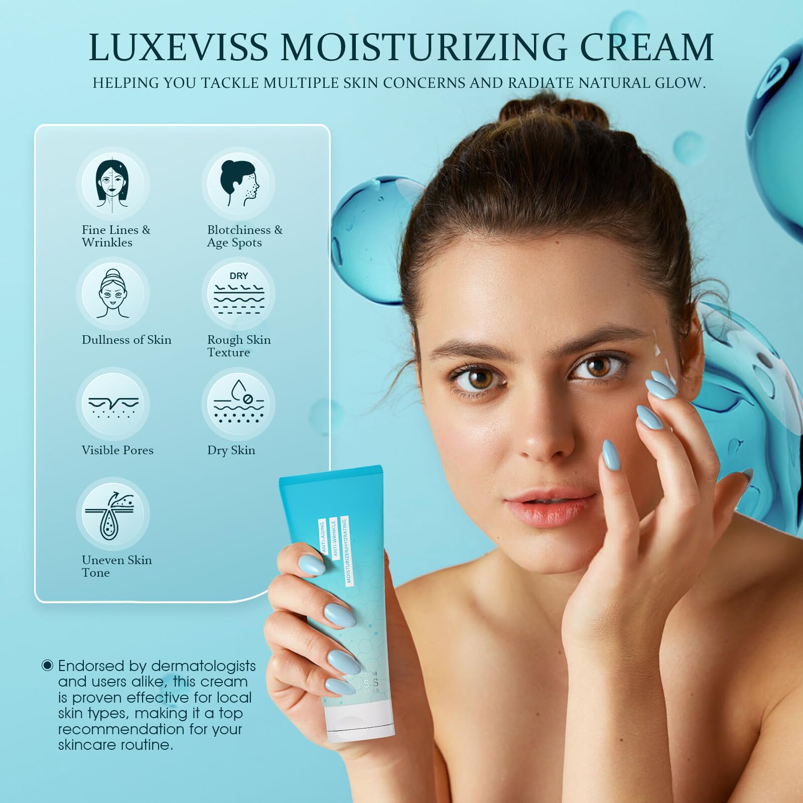Luxeviss Overnight Anti-Aging Repair Cream – 30-Second Fast Absorbing, Overnight Repair with Ceramides, Collagen Peptides and Hyaluronic Acid Deeply Hydrating, Fragrance-Free-2.090 Fl Oz