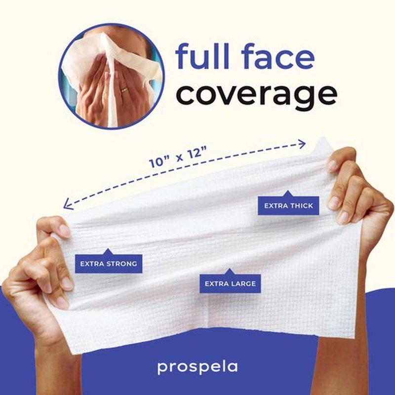 Prospela XL Disposable Face Towels (50 Count) – 100% Clean, Biodegradable Dry Wipes for Sensitive & Acne-Prone Skin – Extra Large & Ultra-Soft for Makeup Removal, Cleansing & Travel