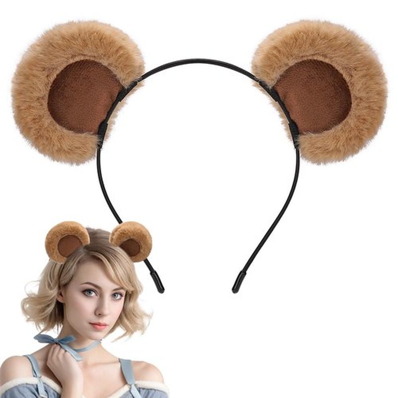 Sightor Brown Bear Ears Headband, Cute Bear Hairband Movable Ear Bear Head Wear for Makeup Washing Face Animal Cosplay Plush Bear Headband