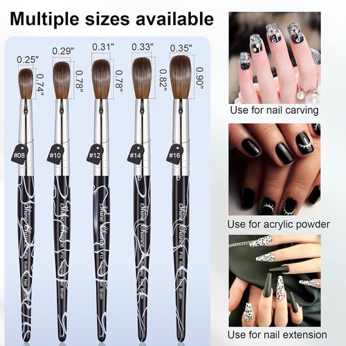 Skiennix Acrylic Nail Art Brush - Size 10 Kolinsky Hair Oval for Professional Manicure | Black, 1 Count