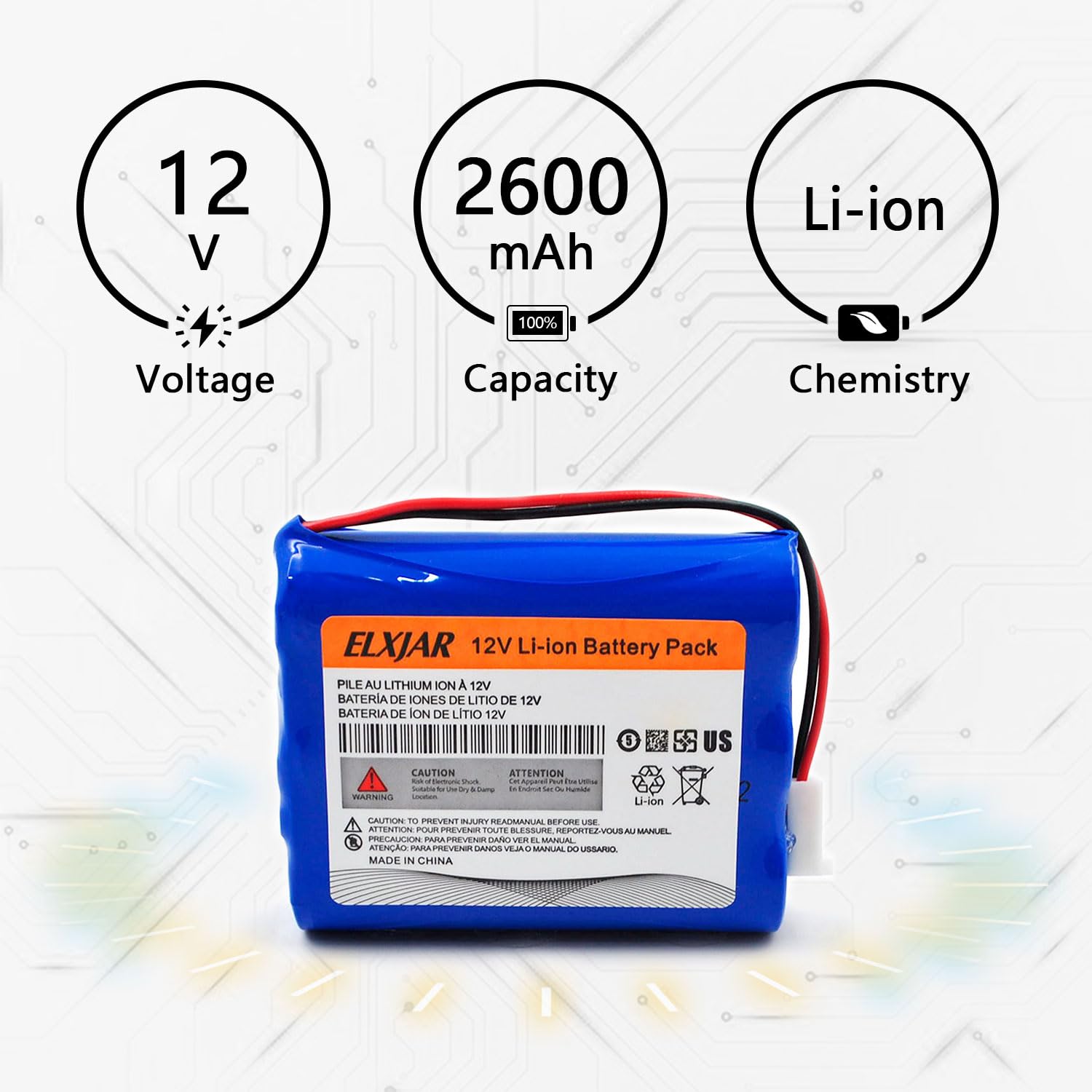 YUTSUJO (2-Pack) 11.1V 2600mAh Li-ion Battery Pack 18650 * 3 Cell with 2 Pin MTA-100 Connectors