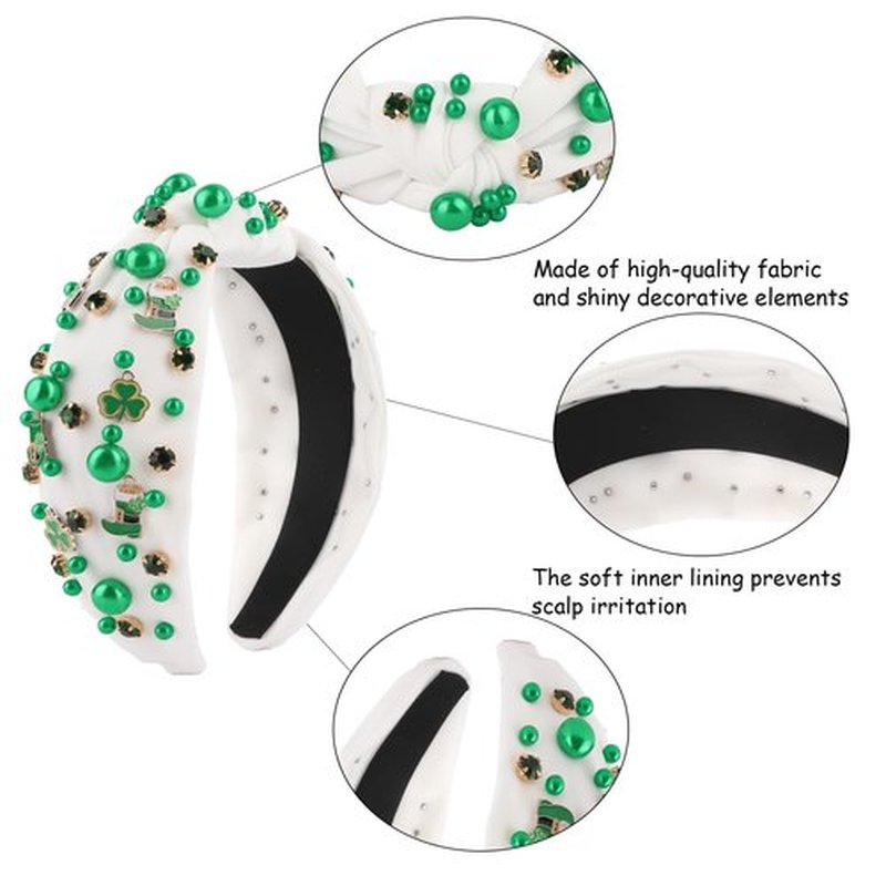 AMCAMI St Patricks Day Headband for Women, Green & White Shamrock Knotted Headband, St Patty's Day Hair Accessories for Women & Girls