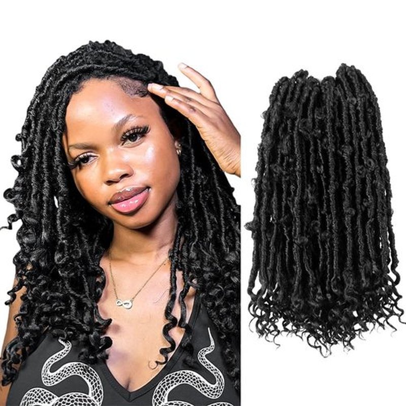 Crochet Butterfly Locs with Curly Ends 14 Inch, Boho Distressed Butterfly Locs Crochet Hair, Black Bohemian Goddess Faux Butterfly Braids with Curly Ends (6 Packs, 1B)