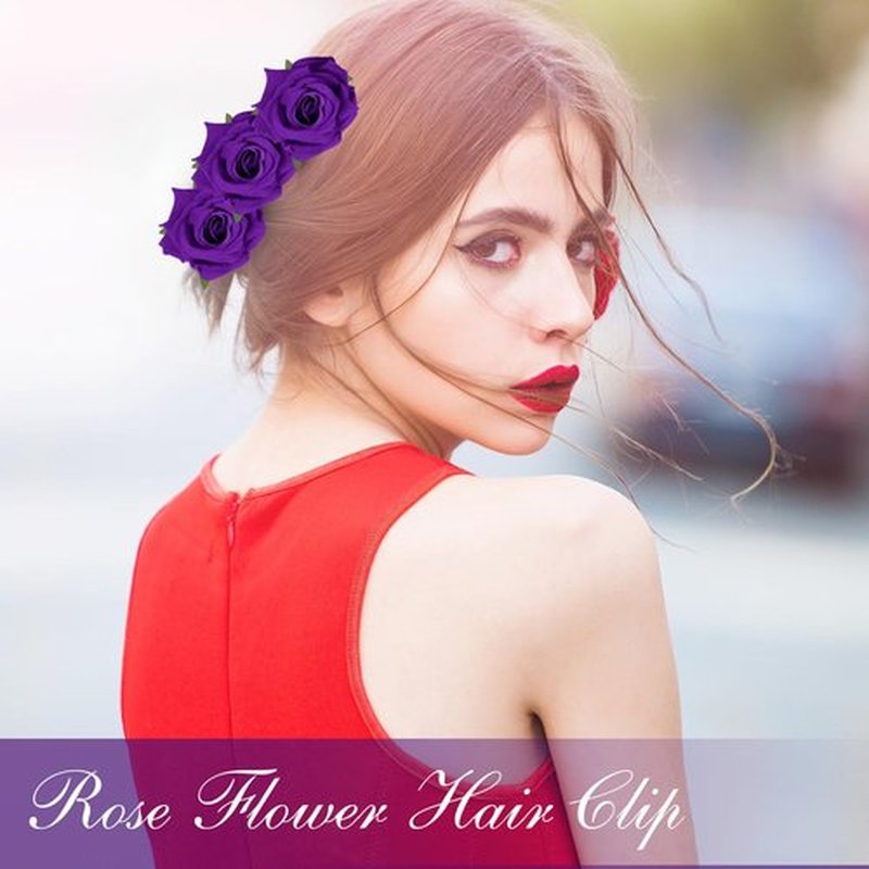 Batiyeer 24 Pcs Flower Hair Clips Rose Brooch Floral Hairpins 2.8" Flowers Hair Clips Headpieces Accessories for Flamenco Dancer Women Bridal Bridesmaid Wedding Party Violet Day Irish Festival(Purple)