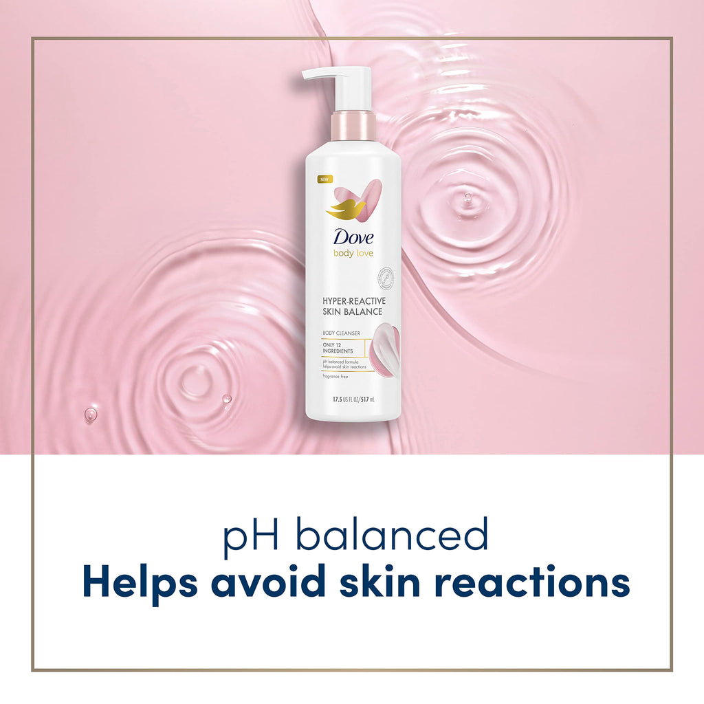 Dove Body Love Body Cleanser Reaction-Prone Skin 3 Count Hyper-Reactive Skin Balance for Ultra-Sensitive Fragrance Free Body Wash with Only 12 Ingredients 17.5 oz