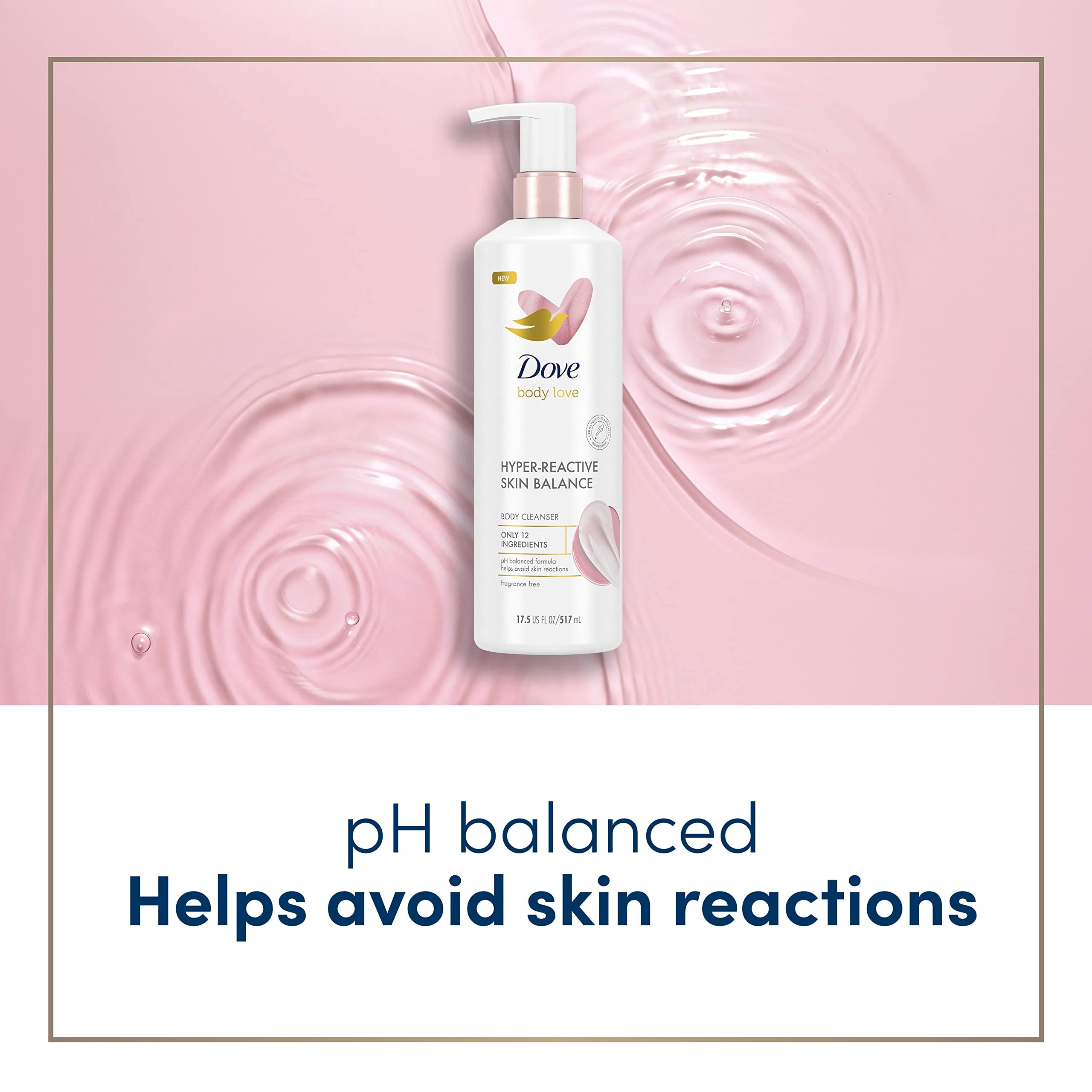 Dove Body Love Body Cleanser Reaction-Prone Skin 3 Count Hyper-Reactive Skin Balance for Ultra-Sensitive Fragrance Free Body Wash with Only 12 Ingredients 17.5 oz