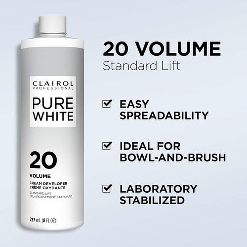 Clairol Professional Pure White 20 Volume Hair Developer - Ideal for Lightening & Gray Coverage