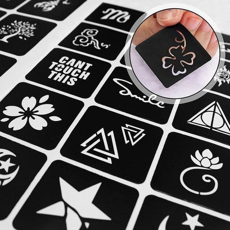 ChurlChurl 20 Sheets Temporary Tattoo Stencils, 622+pcs Henna Tattoo Stencil Kit for Face Body Paint DIY Art Reusable Glitter Tattoo Stencils Pack
