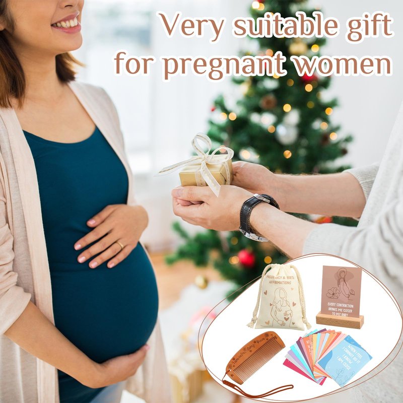 Yungyan 23 Pcs Birthing Comb Gifts Set Includes Wooden Labor Comb Pregnancy Birth Affirmation Cards Canvas Bag for Pregnant Women Labor Pain Relief Essentials, New Mom Positive Encouragement Gifts