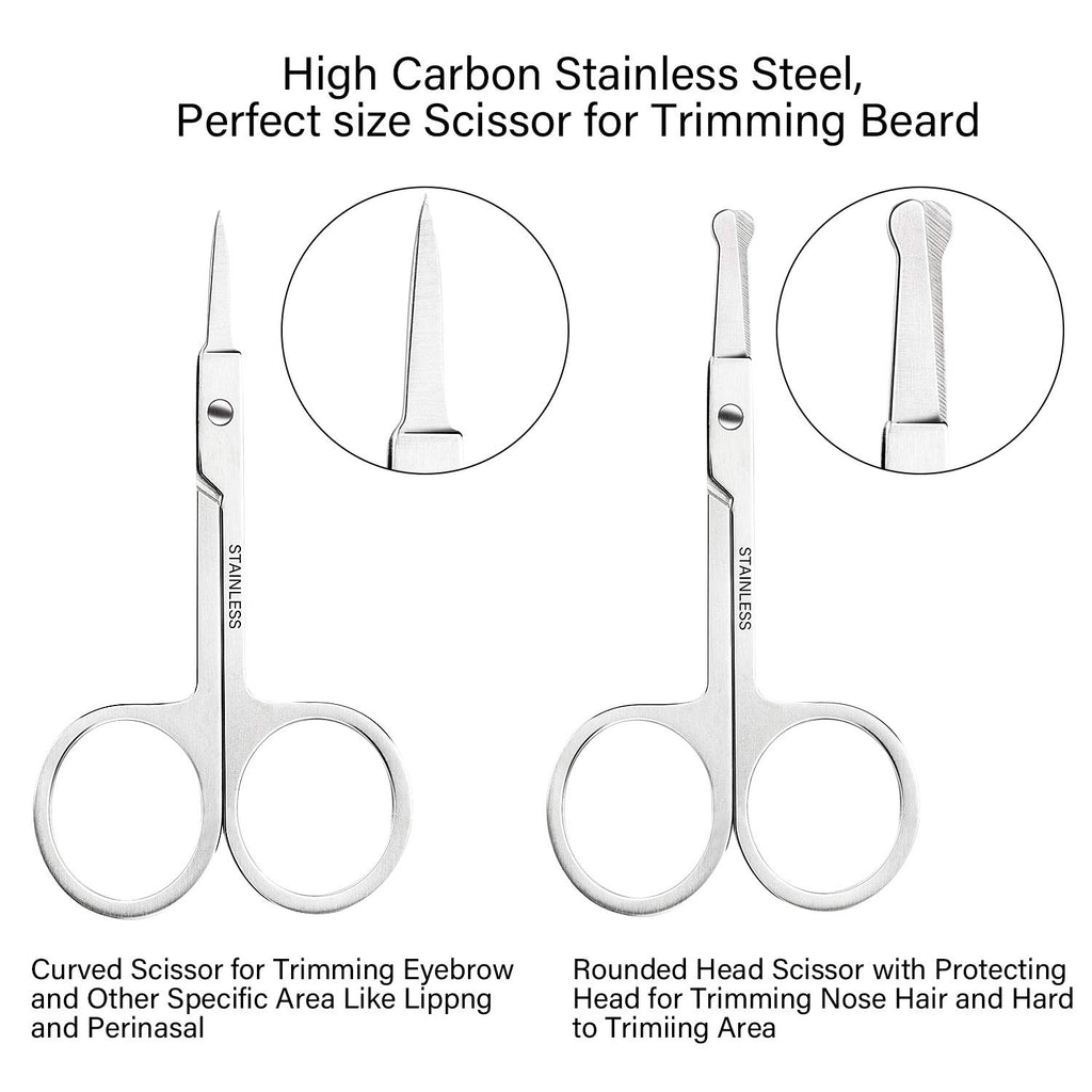 TecUnite 4 Pieces Mustache Scissors Grooming Kit for Men, Beard Trimmer Set, 2 Small Combs and 2 Scissors Beard Trimming Kit with Storage Bag Box
