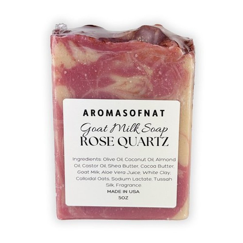 AROMASOFNAT Goat Milk Soap Bar – Handcrafted Rose Quartz Soap, Organic & Natural Moisturizing Body & Face Cleanser (1 Pack) - Perfect Luxury Gift