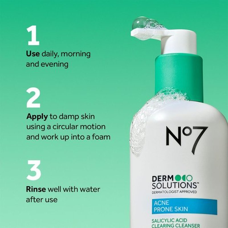 No7 Derm Solutions Salicylic Acid Facial Cleanser - Exfoliating Face Wash with 2% Salicylic Acid & 4% Niacinamide for Acne-Prone Skin (6.7 fl oz)