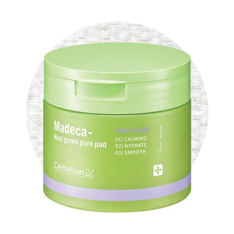 CENTELLIAN 24 Madeca Real Green Pore Pad (5.74fl oz / 60 pcs) - Exfoliating & Soothing Dual-Sided Toner Pads for Sensitive Skin, Pore Care, Korean Skin Care. Centella Asiatica, PHA & LHA