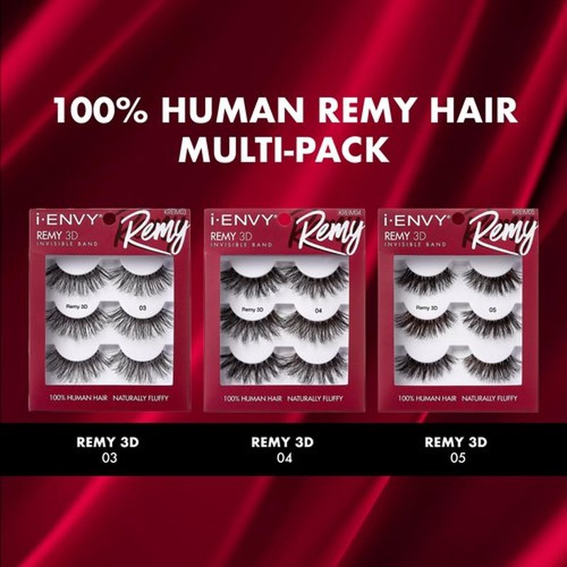 i-ENVY False Lashes, Remy 3D Lashes Value Pack 100% Human Hair Natural Fluffy Wispy Invisible Band Seamless Look Reusable Eyelashes (05)