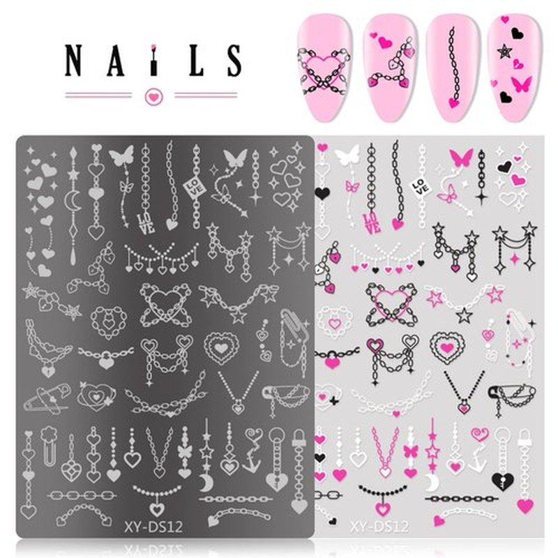 4Pcs Gothic Cute Nail Stamping Plate Set - Dark Kawaii Nail Art Templates, Stainless Steel Spooky Sweet Nail Stamp Plates with Skull & Lace Patterns for DIY Print Manicure Salon Design Gift Supplies