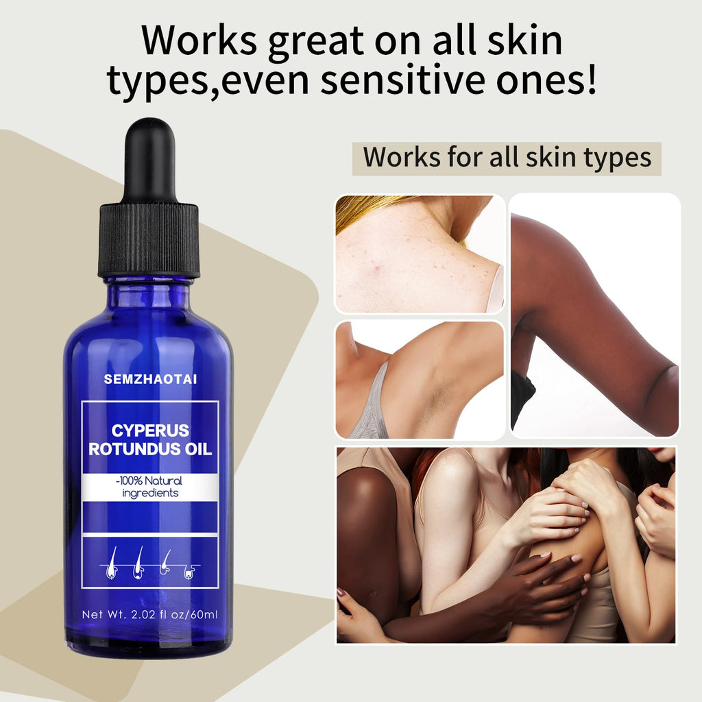 Cyperus Rotundus Oil - Natural Nut Grass Oil for Hair Removal, Reducing Body Hair Growth, Smooth Skin & Moisturizing, Soothing & Gentle, Ideal for All Skin Types (1pc, 60ml)