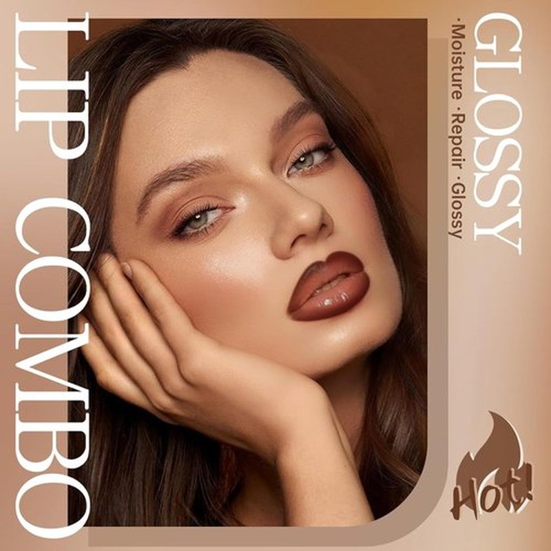 HOSAILY Nourishing Lip Gloss & Brown Lip Liner Set - Moisturizing High Shine Nude Glow Oil