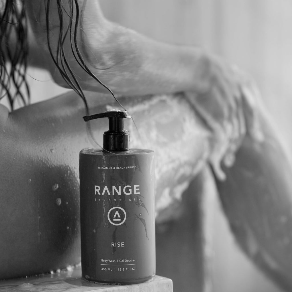 Range Essentials Rise Body Wash, Bergamot Black Spruce, Moisturizing Hydrating, Gentle Formula, Shower Gel, Paraben-Free, Sulfate-Free, Essential Oils, Natural Scent, Men Women, 450mL (15.2oz)
