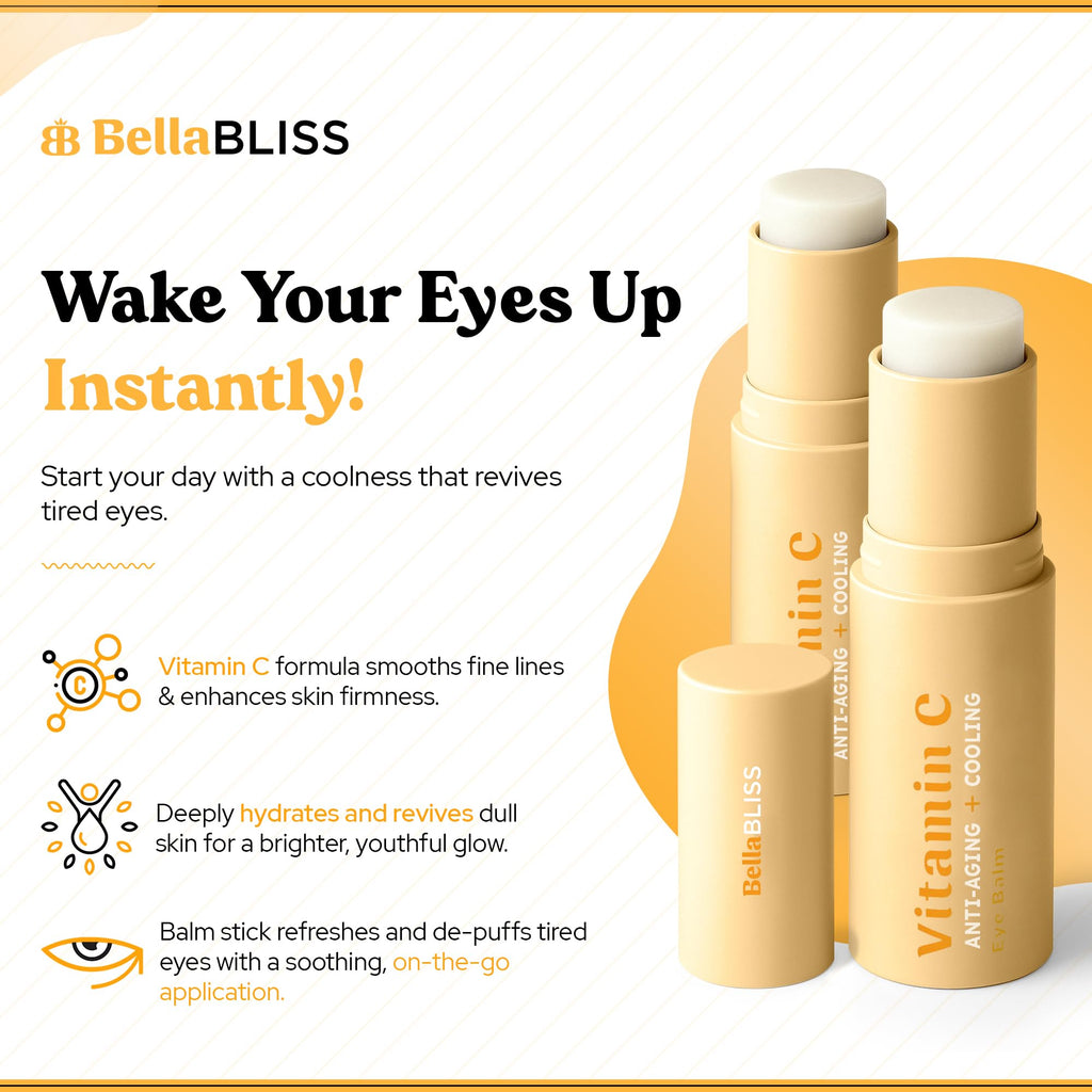 Bella Bliss Vitamin C Eye Balm Stick – Lightweight Under Eye Cream for Puffiness, Dark Circles & Wrinkles – Made in Korea – 0.35 oz / 10 g – Pack of 2