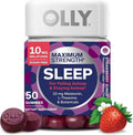 OLLY Max Strength Sleep Gummies - 10mg Melatonin & L-Theanine, Sugar-Free, Vegetarian, Strawberry - 50 Count
