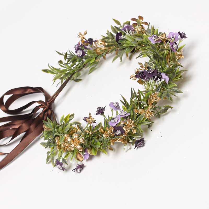 Yili Maizi Handmade Purple Flower Crown Headband Floral Headpiece Fairy Hair Wreath Flower Hair Accessories for Girls Weeding Bride Cosplay Party