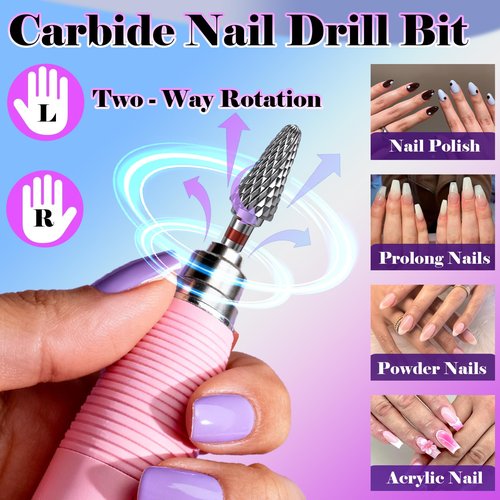 FANTEXY Carbide Nail Drill Bit - 3/32" Gel Polish Remover Drills Bit,5 In 1Cone Tungsten Drill Bits Set Nail File, Professional Tungsten Steel Nail Drills Tip for Acrylic Gel Nails Removal(Fine-F)