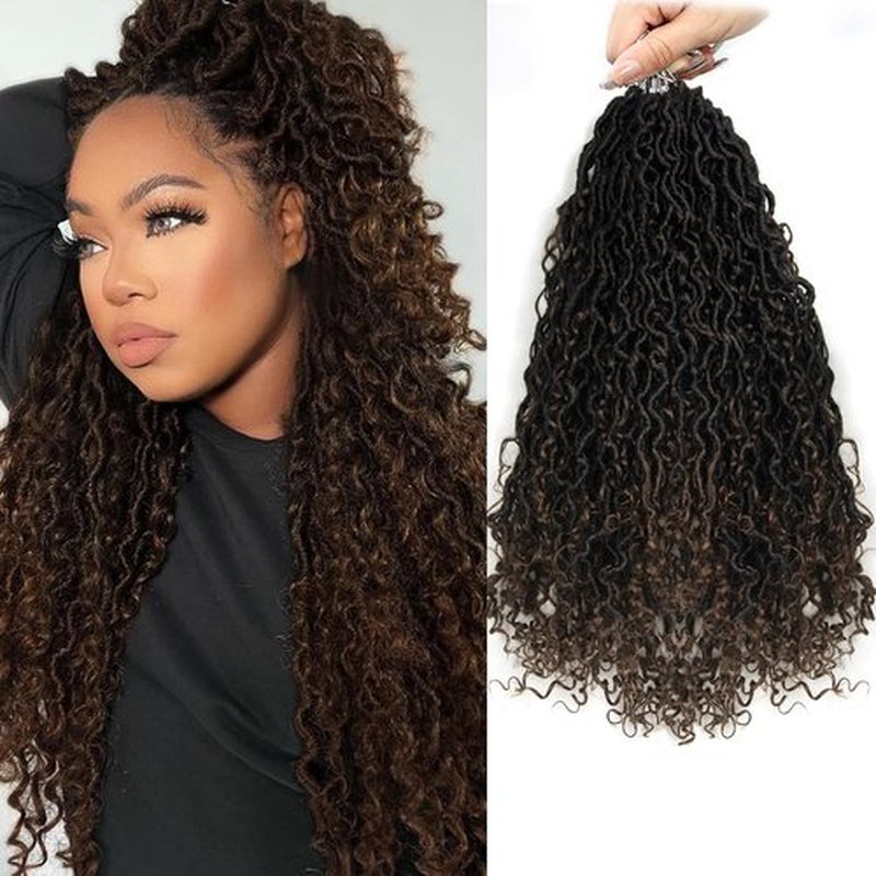 Goddess Locs Crochet Hair 18 inch Faux Locs Crochet Hair for Women Pre Looped Soft River Locs Crochet Braids with Curly Hair Boho Hippie Locs Synthetic Hair Extensions (1B/30)