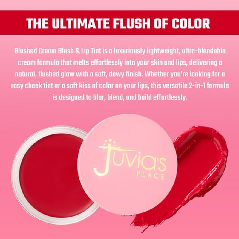 Juvia's Place Blushed Cream Blush – Cheeky Cherry – Multi-Purpose Cream Blush for Cheeks & Lips - 2in1 Formula, Smooth, Blendable Texture for a Soft Dewy Finish - Buildable & Lightweight Face Makeup