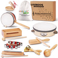 LOOIKOOS Montessori Natural Wooden Musical Instruments Set for Toddlers Preschool Educational Percussion Toys with Storage Bag, Safe Early Learning Toys for Boys Girls (3+)