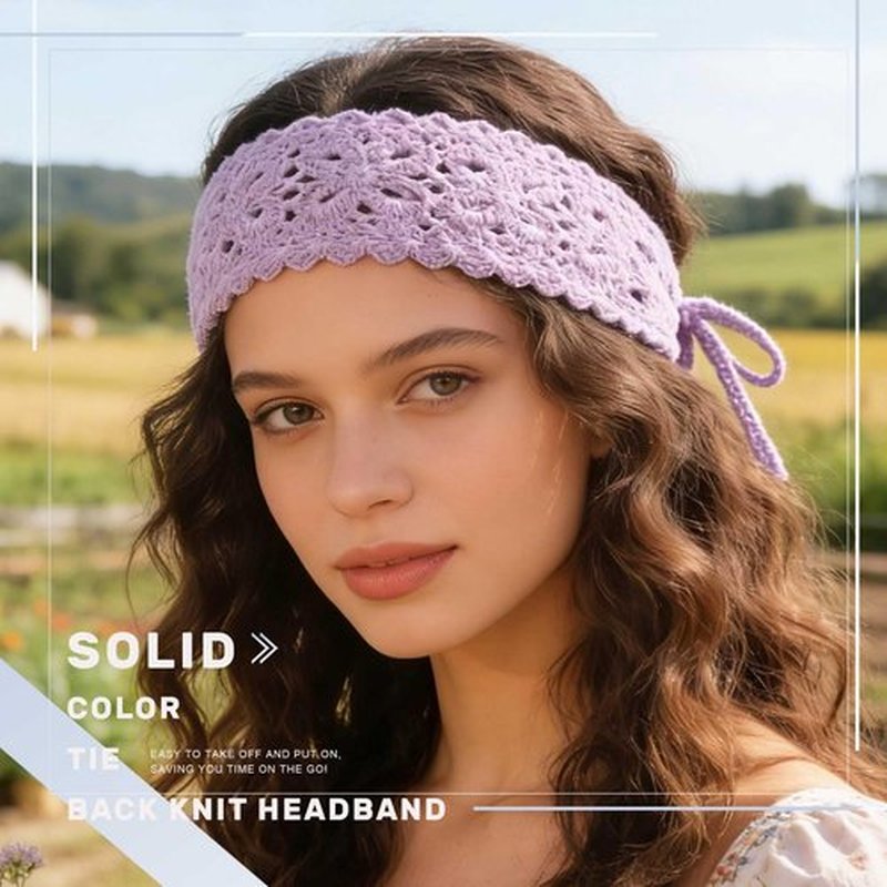 Acenail Boho Headbands Crochet Hair Bandanas Head bands Hippie Hair Scarfs Tie Back Head Kerchief Knitted Hairband Bohemian Headwrap Floral Hair Accessories for Women (Solid Color)