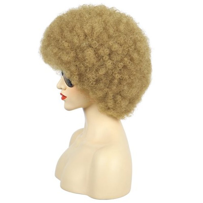 karlery Adult Women Short Curly Blonde Afro 70s Kinky Disco Wig Heat Resistant Synthetic Fiber Fluffy Natural Looking Costume Halloween Party Wig