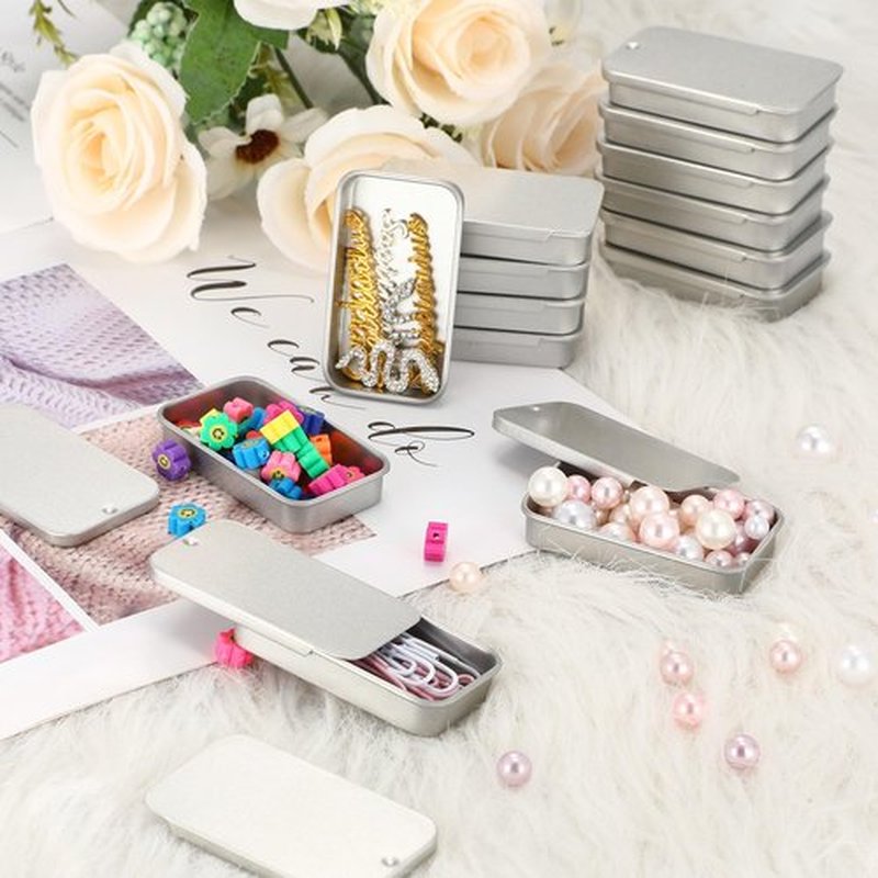 Norme 40 Pcs Small Slide Top Tin Lip Balm with Lids Rectangular Metal Containers for Lip Balm Candies Jewelry Crafts Pills Storage Kit(2.36 x 1.38 x 0.39 Inch,Silver)