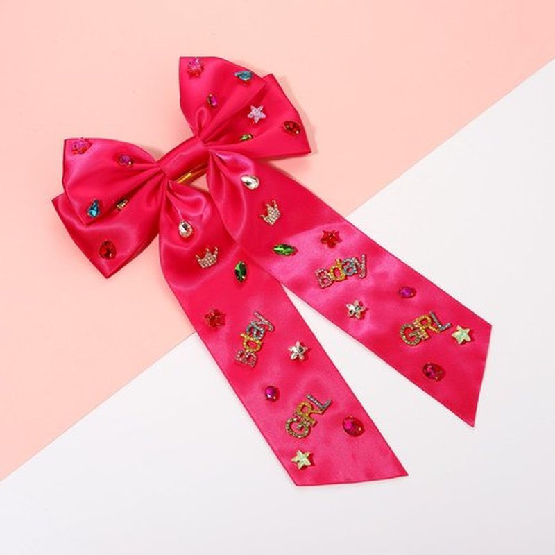 Birthday Hair Bows for Women Crown Birthday Girl Hair Bow Clips Crystal Pearl Star Jeweled Big Hair Bows Pink Bow Satin Hair Ribbons Accessories Gifts Party Favors (Pattern B1)