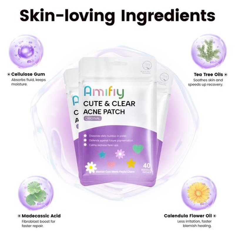 Amifiy Star Pimple Patches For Face, Korean Cute Pimple Patch with Star/Heart/Flower Shapes,Acne Treatment Absorbs Zits, Reduces Redness with Hydrocolloid & Tea Tree, Vegan, 40 Count