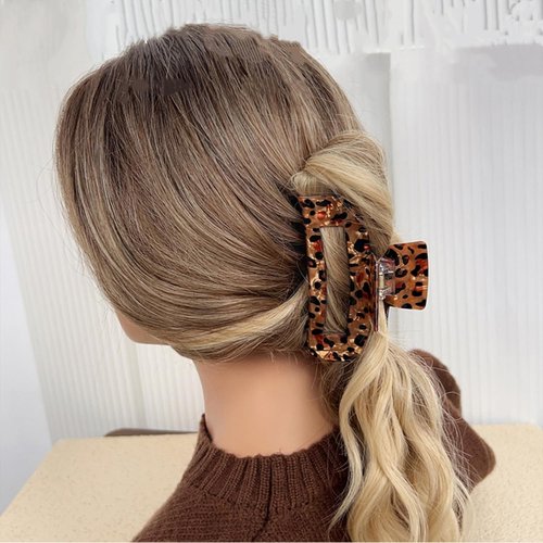 Textention 4 Inch Tortoise Hair Claw Clips, Large Acrylic Banana Barrettes Jaw Clips, Fashion Strong Hold Leopard Print Stylish Hair Accessories for Women Thin Thick Hair (2pcs)