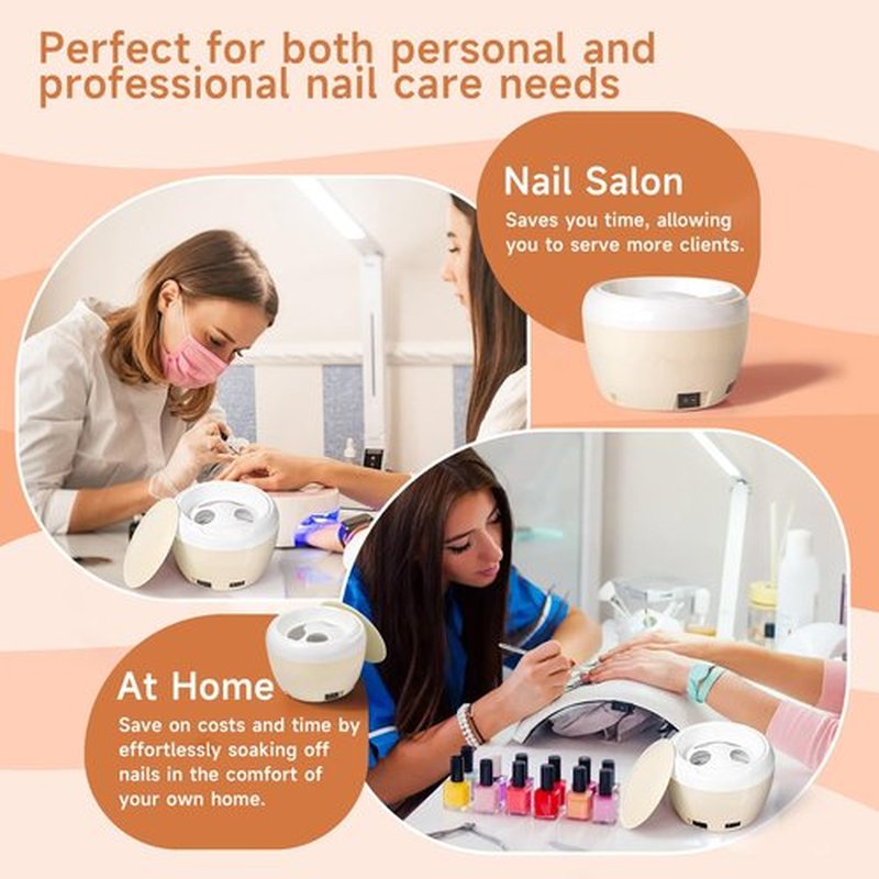 Electric Nail Soaking Bowl with Color Cuticle Pusher for Gel and Acrylic Nail Removal (Beige)