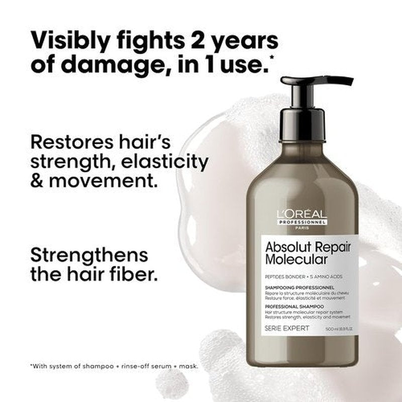 L'Oréal Professionnel Paris Absolut Repair Hair Care Set - Sulfate-Free Shampoo, Serum & Leave-In Mask for Damaged Hair with Peptide Bonder & Amino Acids